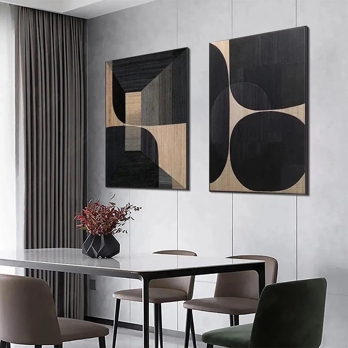 MINIMALIST GEOMETRIC DIPTYCH: Abstract Geometric Painting Set of 2, Square Wall Art | multi-color palette, original oil on stretched canvas art