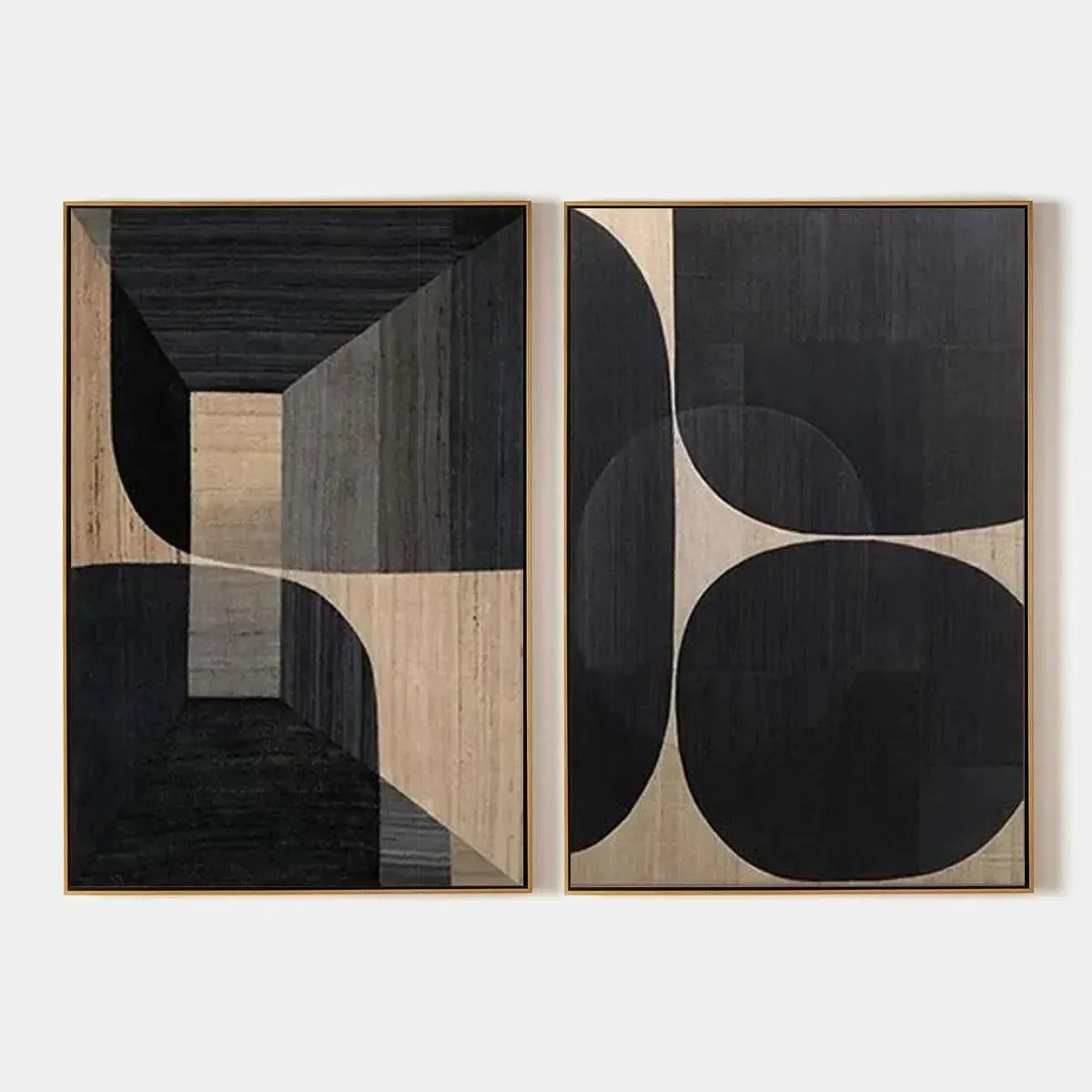 MINIMALIST GEOMETRIC DIPTYCH: Abstract Geometric Painting Set of 2, Square Wall Art | hanging in living room, Minimalist wall art
