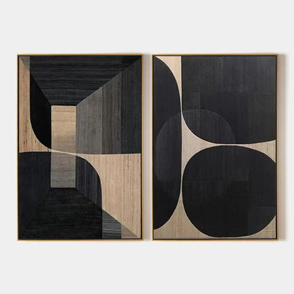 MINIMALIST GEOMETRIC DIPTYCH: Abstract Geometric Painting Set of 2, Square Wall Art | hanging in living room, Minimalist wall art