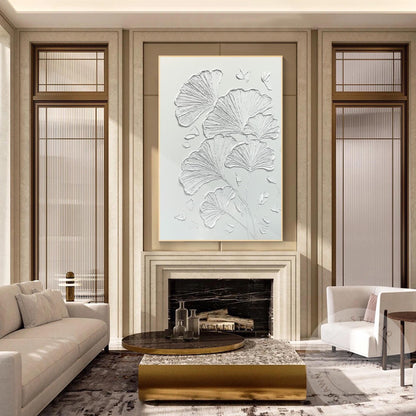 Minimalist Ginkgo Leaf Plaster Painting, 3D Textured Wall Art #2