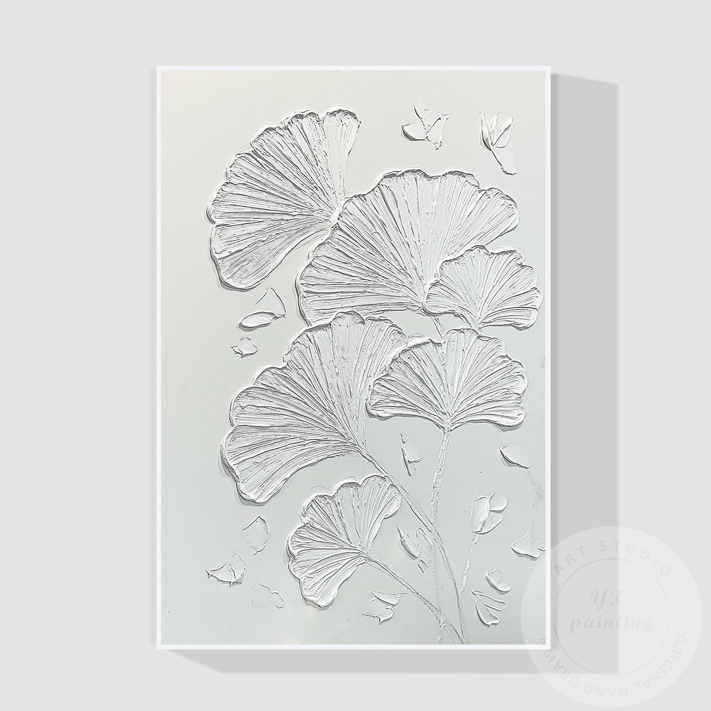 Minimalist Ginkgo Leaf Plaster Painting, 3D Textured Wall Art #5