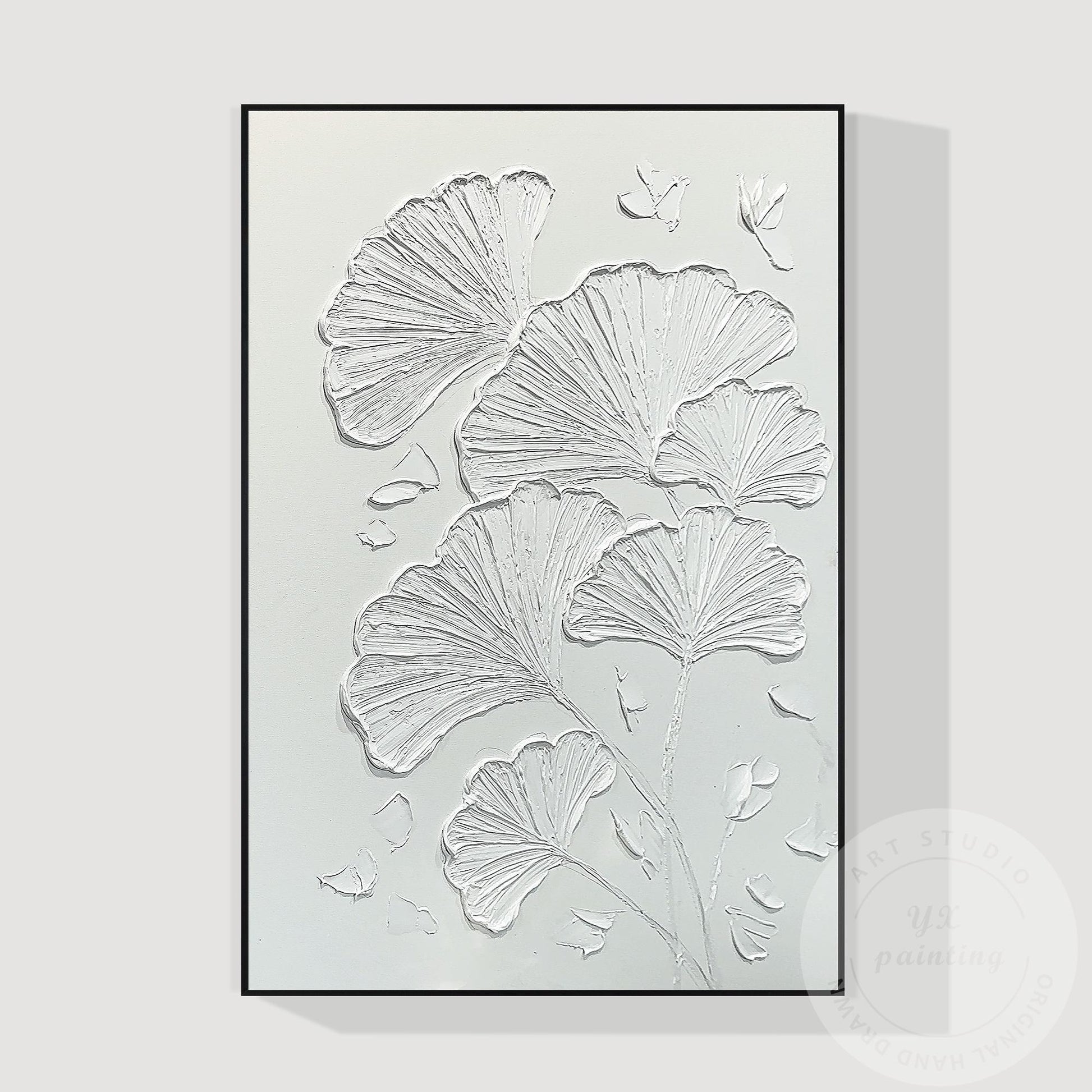Minimalist Ginkgo Leaf Plaster Painting, 3D Textured Wall Art #6