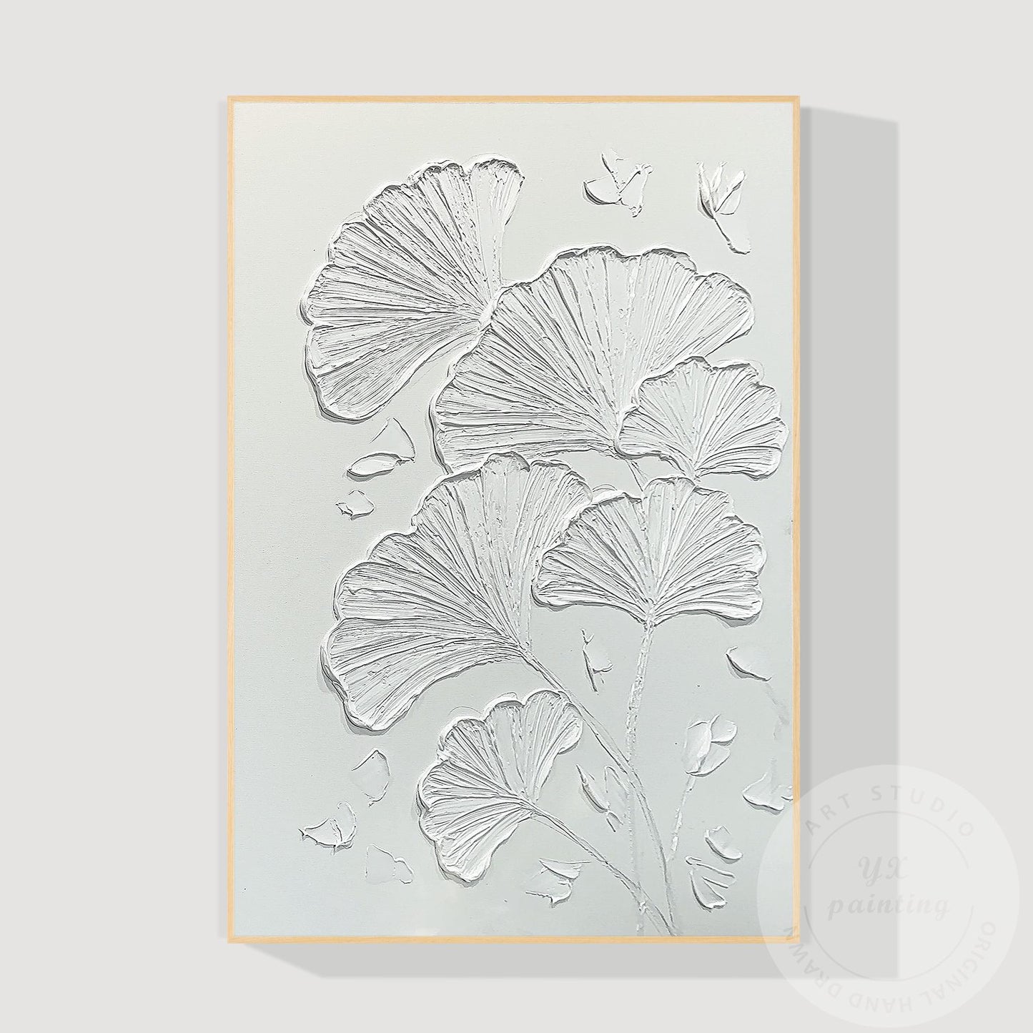 Minimalist Ginkgo Leaf Plaster Painting, 3D Textured Wall Art #7