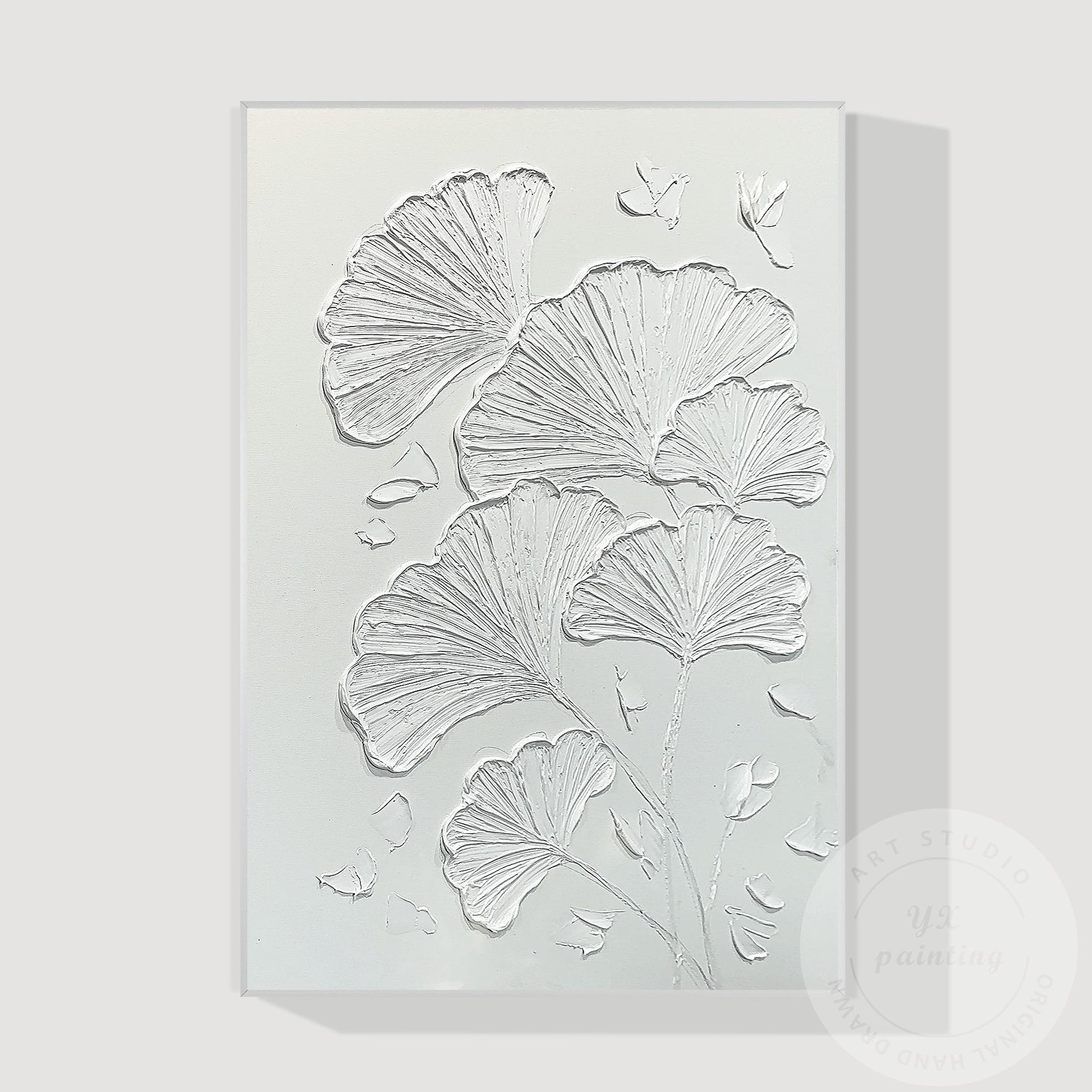 Minimalist Ginkgo Leaf Plaster Painting, 3D Textured Wall Art #8