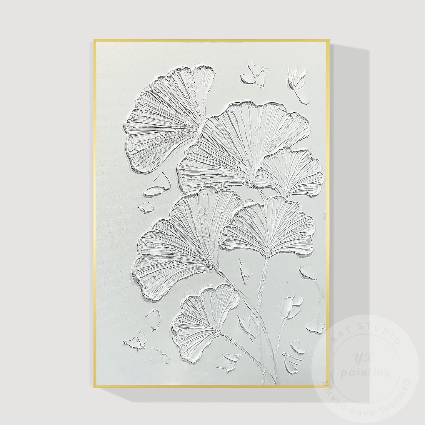 Minimalist Ginkgo Leaf Plaster Painting, 3D Textured Wall Art #9