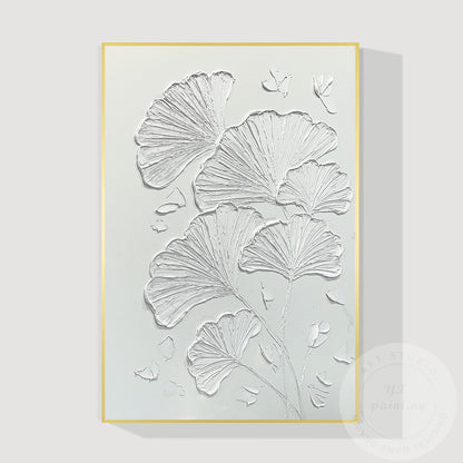 Minimalist Ginkgo Leaf Plaster Painting, 3D Textured Wall Art #9