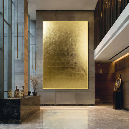 Minimalist Gold Foil Abstract Wall Art, Vertical Large Framed Canvas, Modern Lux #2