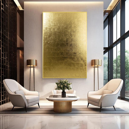 Minimalist Gold Foil Abstract Wall Art, Vertical Large Framed Canvas, Modern Lux #5