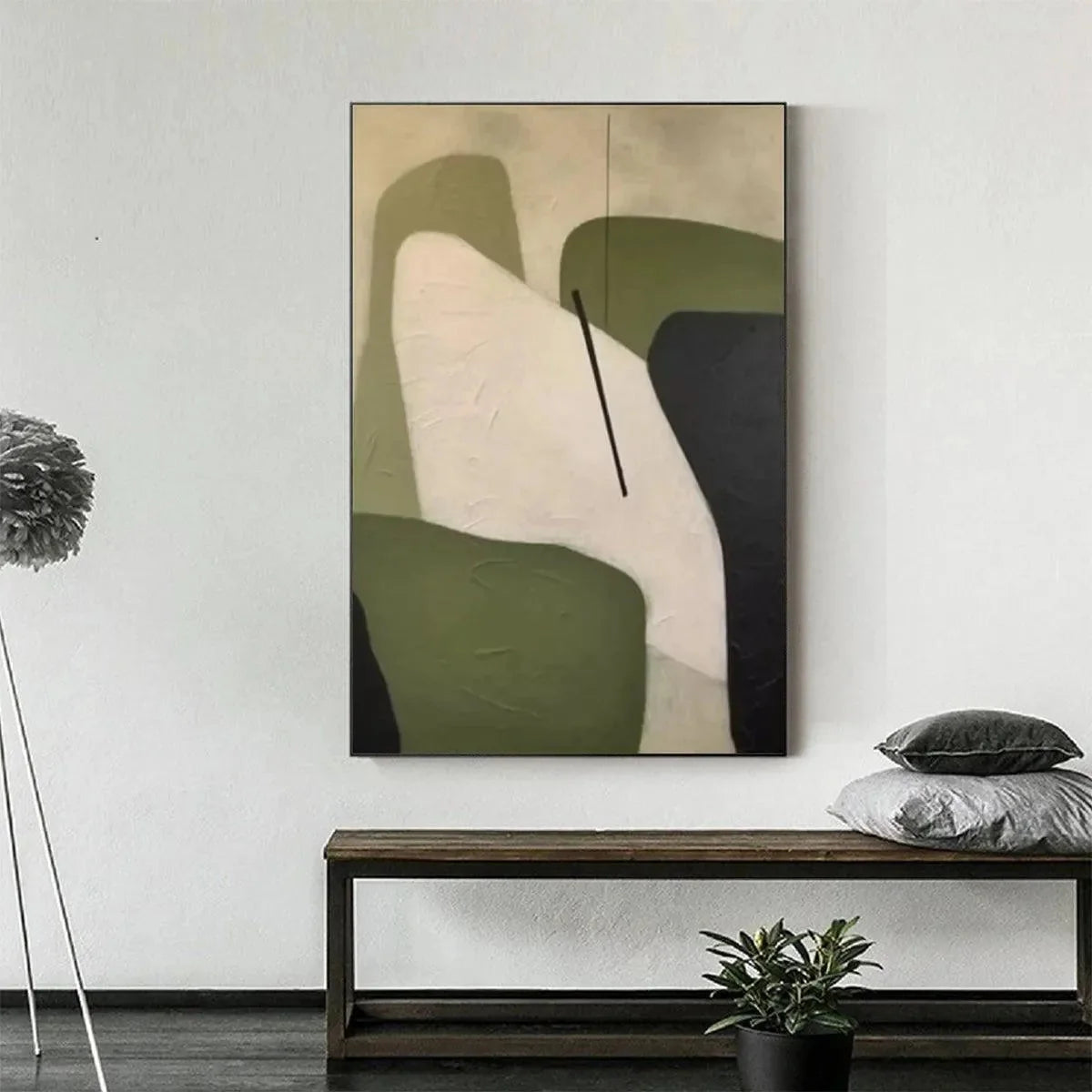 MINIMALIST GREEN ABSTRACT: Modern Abstract Painting, Vertical Wall Art | Minimalist closeup, raised brushwork detail