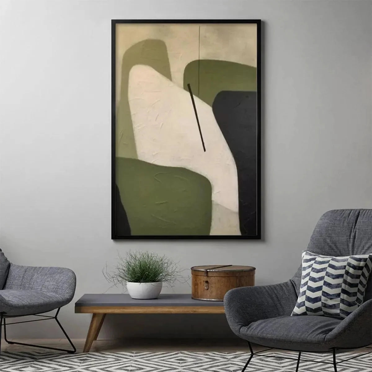 MINIMALIST GREEN ABSTRACT: Modern Abstract Painting, Vertical Wall Art | rolled canvas, ready for custom framing