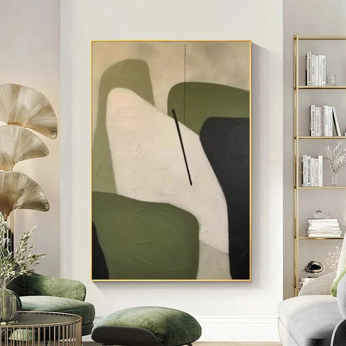MINIMALIST GREEN ABSTRACT: Modern Abstract Painting, Vertical Wall Art | Minimalist mood, soft natural light studio shot