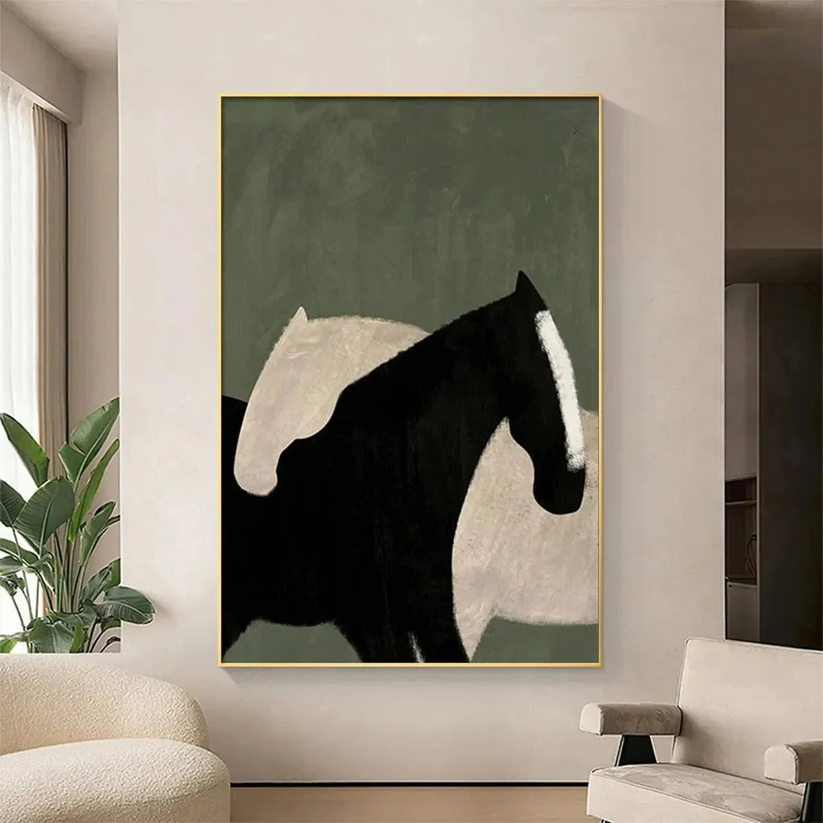 MINIMALIST HORSES: Abstract Horse Painting, Vertical Wall Art | Minimalist closeup, raised brushwork detail