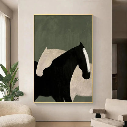 MINIMALIST HORSES: Abstract Horse Painting, Vertical Wall Art | Minimalist closeup, raised brushwork detail