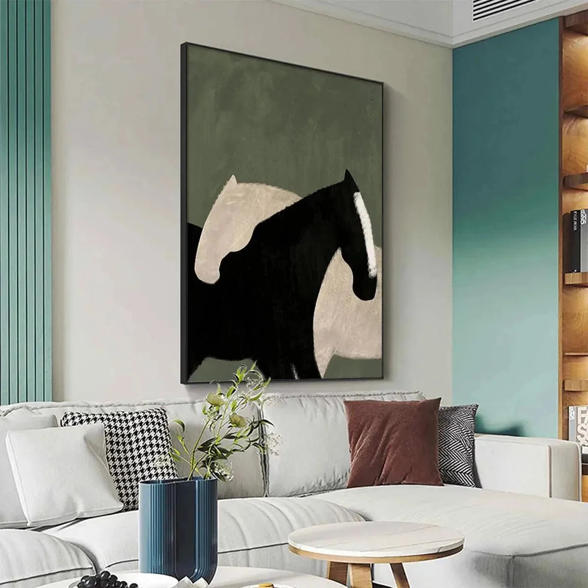 MINIMALIST HORSES: Abstract Horse Painting, Vertical Wall Art | Minimalist mood, soft natural light studio shot
