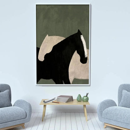 MINIMALIST HORSES: Abstract Horse Painting, Vertical Wall Art | multi-color palette, original oil on stretched canvas art