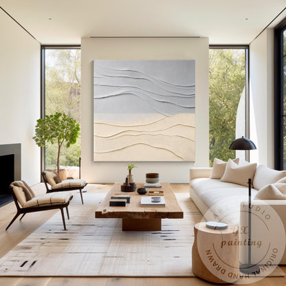 Minimalist Neutral Wall Art Textured Abstract Landscape Gray Beige Canvas Modern #2