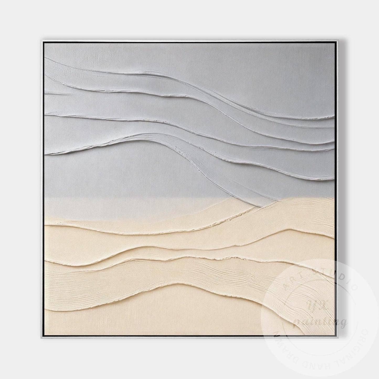 Minimalist Neutral Wall Art Textured Abstract Landscape Gray Beige Canvas Modern #11