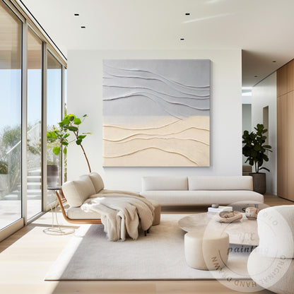 Minimalist Neutral Wall Art Textured Abstract Landscape Gray Beige Canvas Modern #3