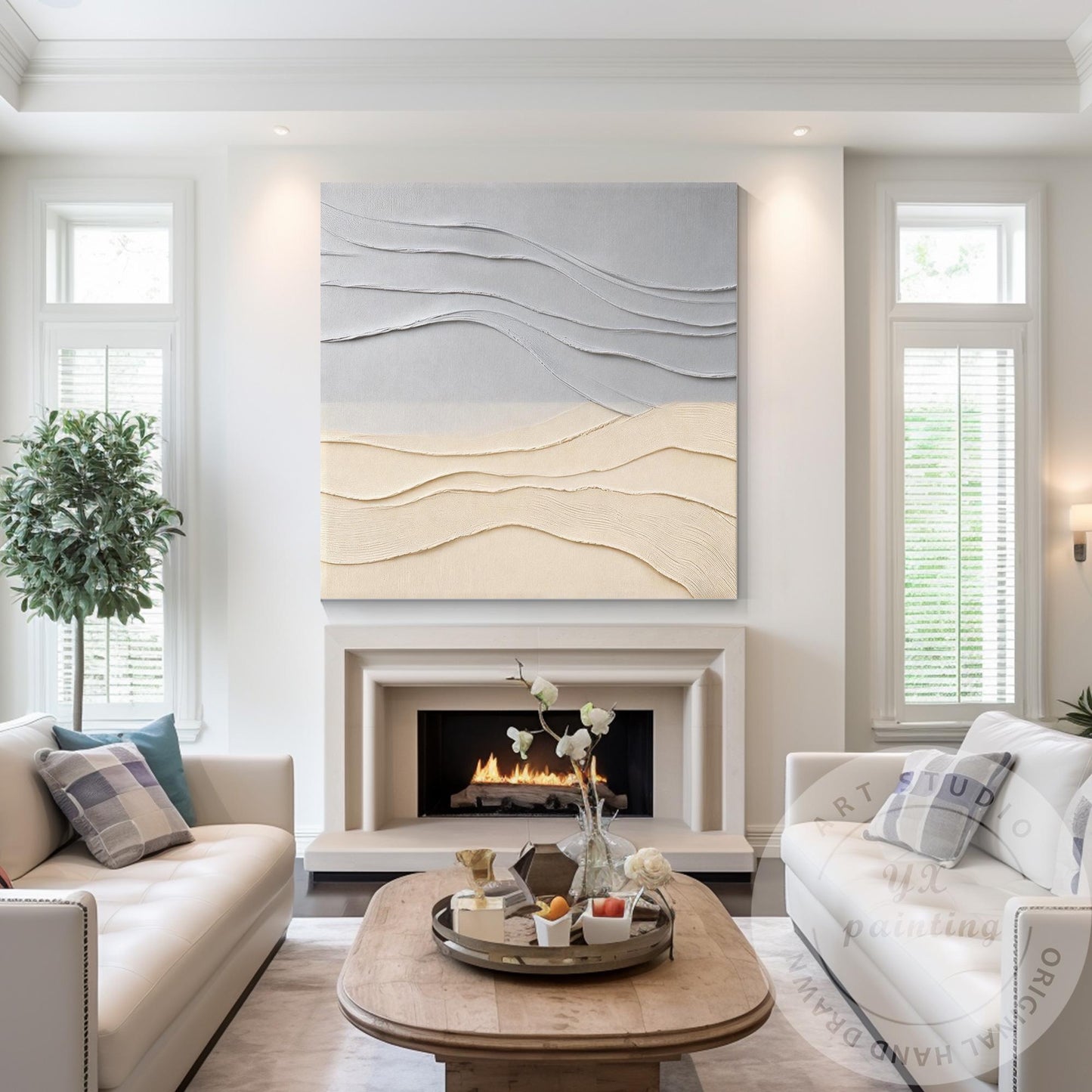 Minimalist Neutral Wall Art Textured Abstract Landscape Gray Beige Canvas Modern #4