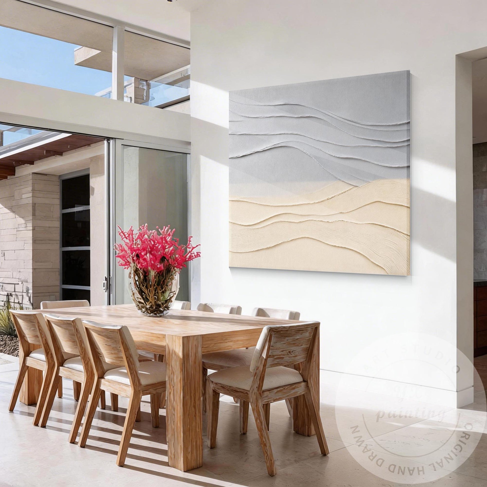 Minimalist Neutral Wall Art Textured Abstract Landscape Gray Beige Canvas Modern #5
