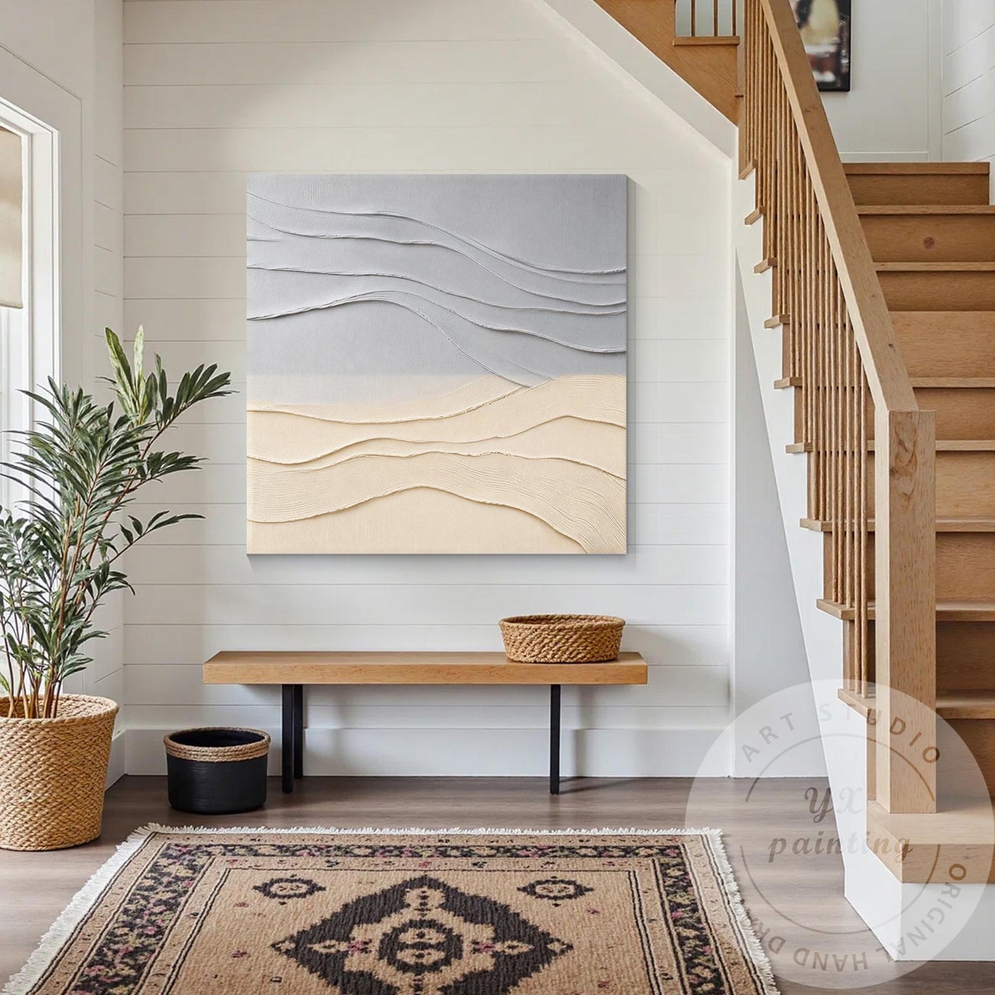 Minimalist Neutral Wall Art Textured Abstract Landscape Gray Beige Canvas Modern #1