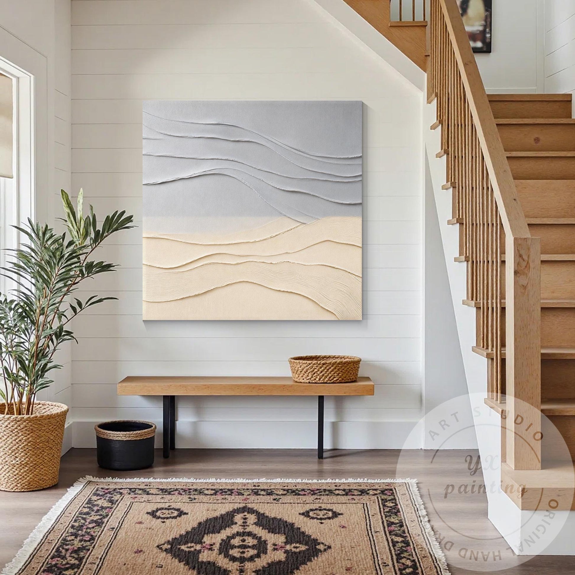 Minimalist Neutral Wall Art Textured Abstract Landscape Gray Beige Canvas Modern #1