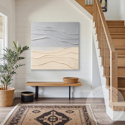 Minimalist Neutral Wall Art Textured Abstract Landscape Gray Beige Canvas Modern #1