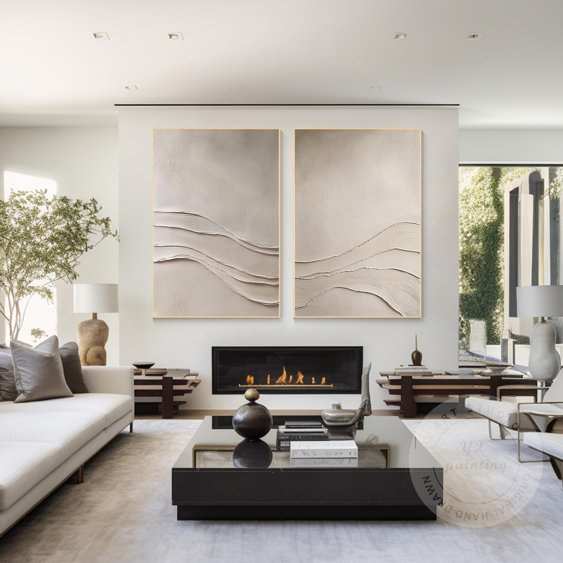 Minimalist Neutral Wall Art, Wabi Sabi Beige Textured Painting Set, Abstract Mod #2