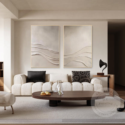 Minimalist Neutral Wall Art, Wabi Sabi Beige Textured Painting Set, Abstract Mod #3