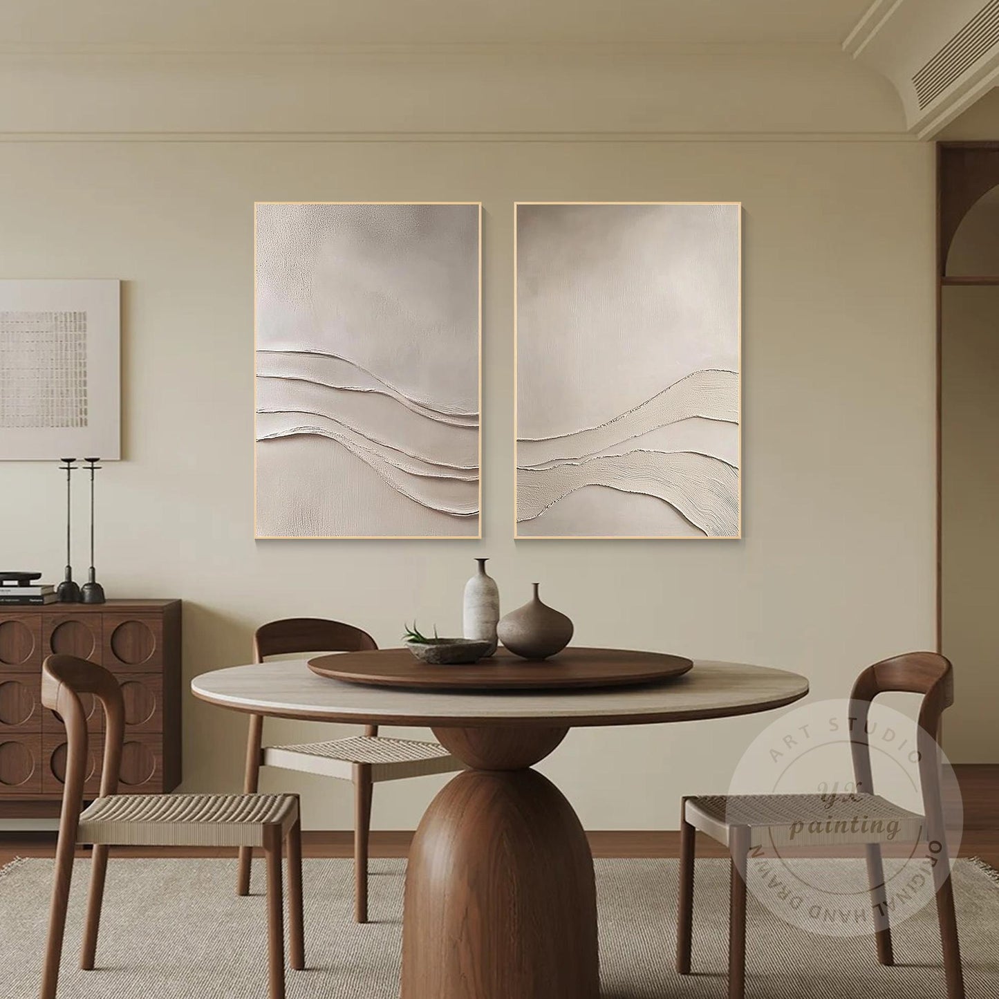 Minimalist Neutral Wall Art, Wabi Sabi Beige Textured Painting Set, Abstract Mod #4