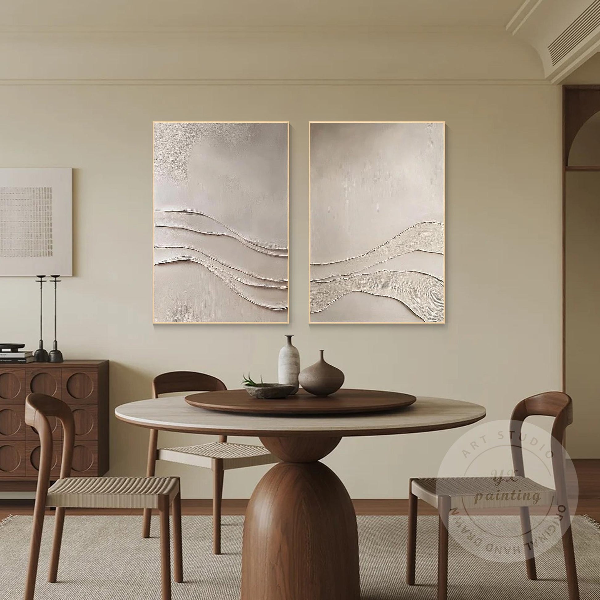Minimalist Neutral Wall Art, Wabi Sabi Beige Textured Painting Set, Abstract Mod #4