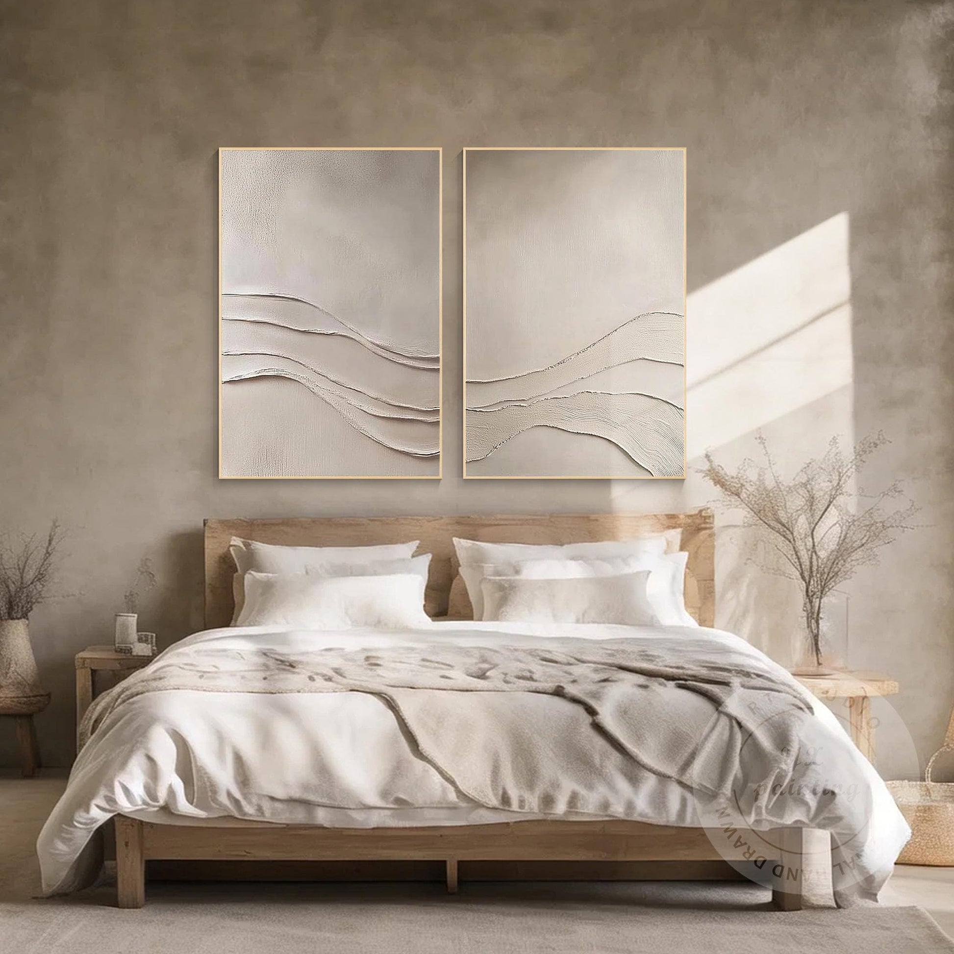 Minimalist Neutral Wall Art, Wabi Sabi Beige Textured Painting Set, Abstract Mod #5