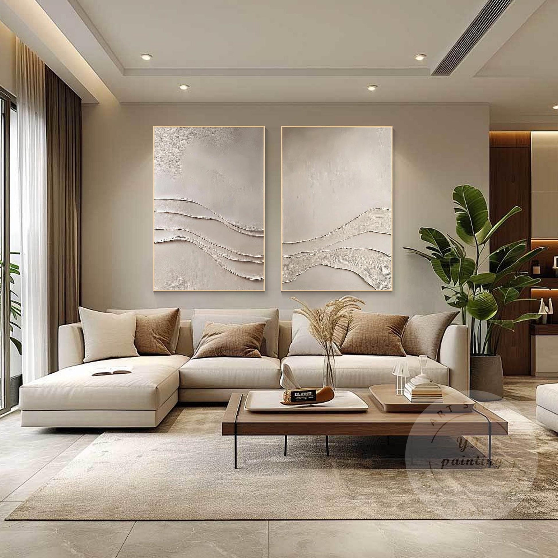 Minimalist Neutral Wall Art, Wabi Sabi Beige Textured Painting Set, Abstract Mod #1