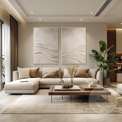 Minimalist Neutral Wall Art, Wabi Sabi Beige Textured Painting Set, Abstract Mod #1