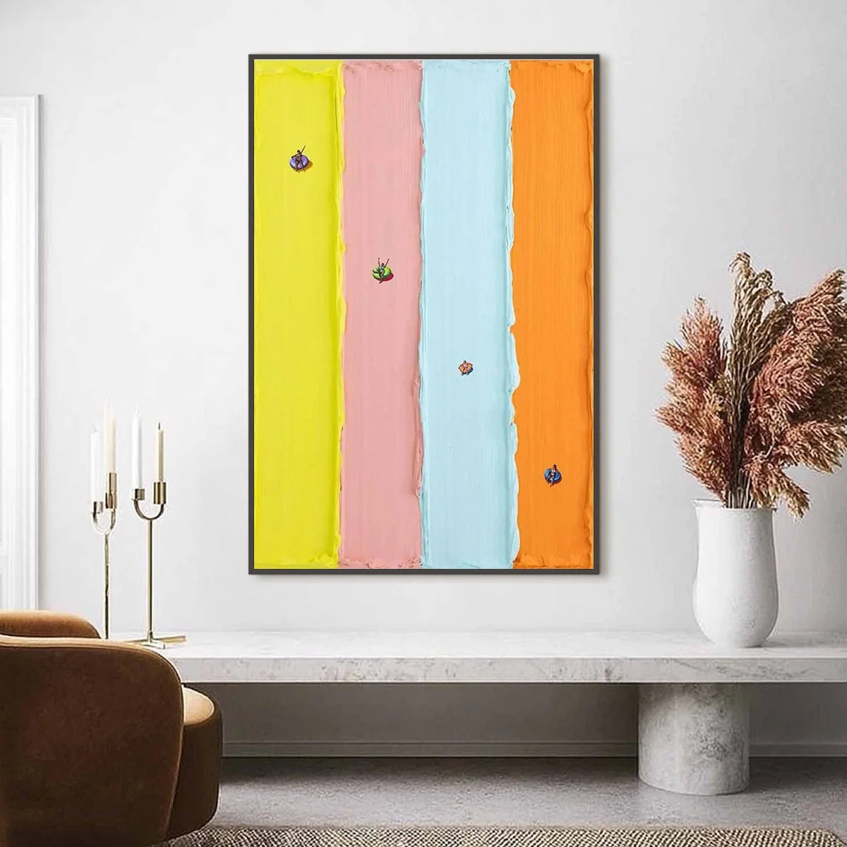 CANDY STRIPE SERENADE: Minimalist Pastel Textured Painting | minimalist closeup, raised brushwork detail