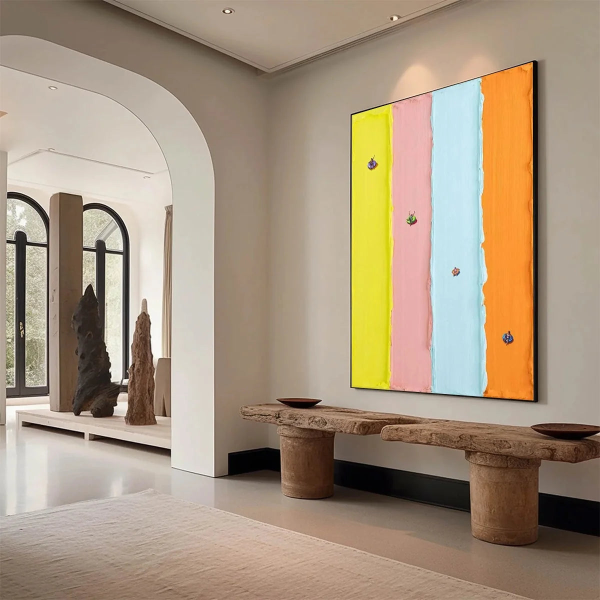 CANDY STRIPE SERENADE: Minimalist Pastel Textured Painting | rolled canvas, ready for custom framing