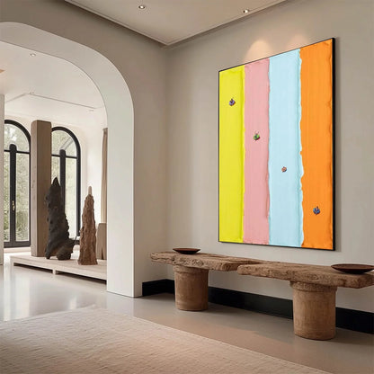 CANDY STRIPE SERENADE: Minimalist Pastel Textured Painting | rolled canvas, ready for custom framing