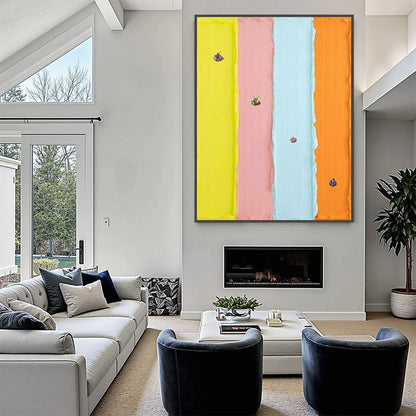 CANDY STRIPE SERENADE: Minimalist Pastel Textured Painting | beige palette, original nursery art