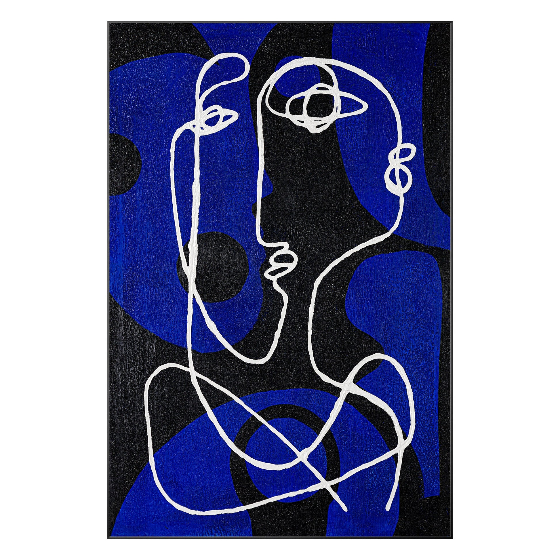 Minimalist Picasso Inspired Line Art, Blue Textured Abstract Canvas Painting, Ex #11