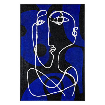 Minimalist Picasso Inspired Line Art, Blue Textured Abstract Canvas Painting, Ex #11