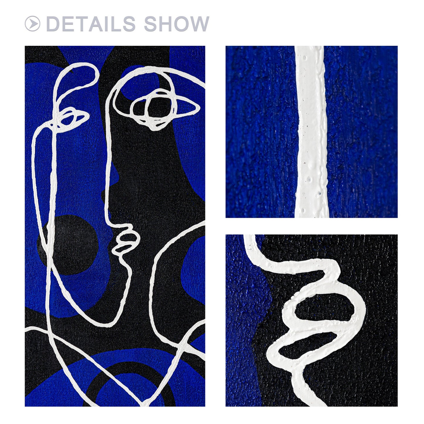 Minimalist Picasso Inspired Line Art, Blue Textured Abstract Canvas Painting, Ex #3