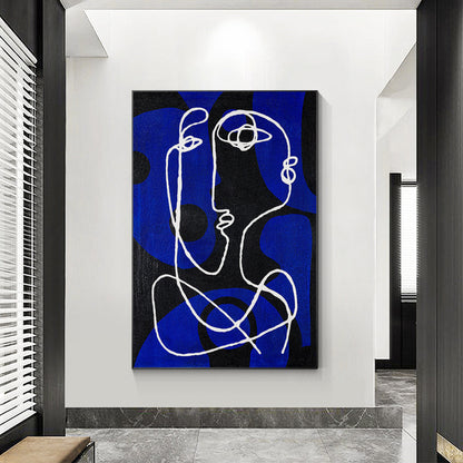 Minimalist Picasso Inspired Line Art, Blue Textured Abstract Canvas Painting, Ex #4