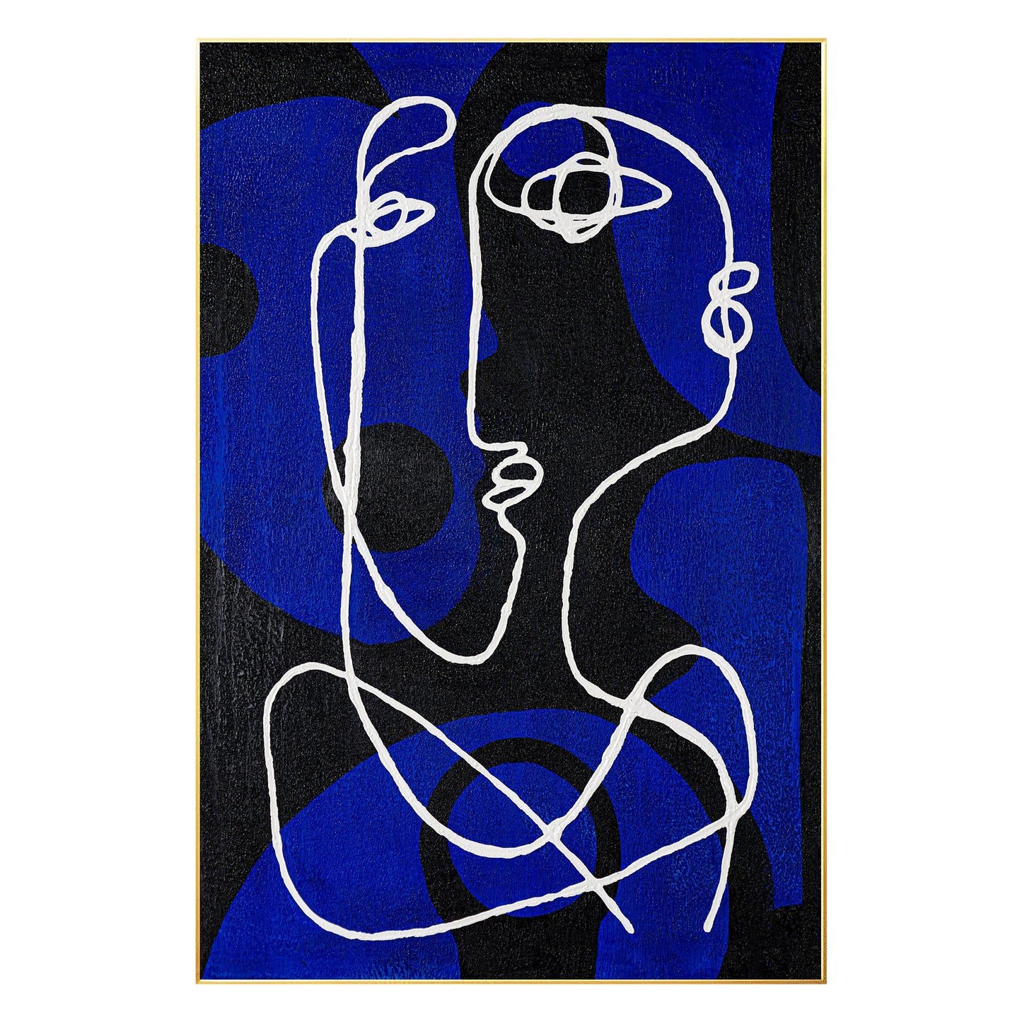 Minimalist Picasso Inspired Line Art, Blue Textured Abstract Canvas Painting, Ex #9