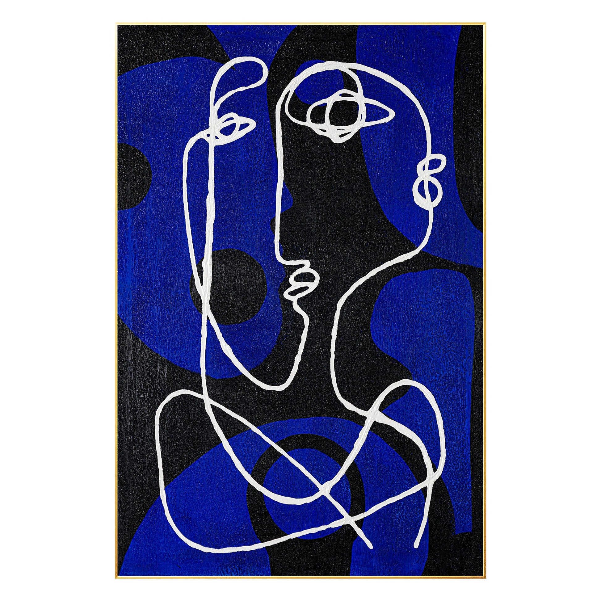 Minimalist Picasso Inspired Line Art, Blue Textured Abstract Canvas Painting, Ex #9