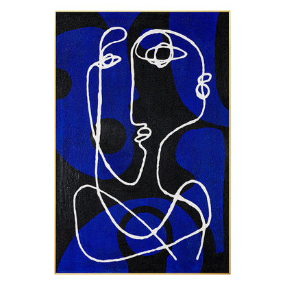 Minimalist Picasso Inspired Line Art, Blue Textured Abstract Canvas Painting, Ex #9
