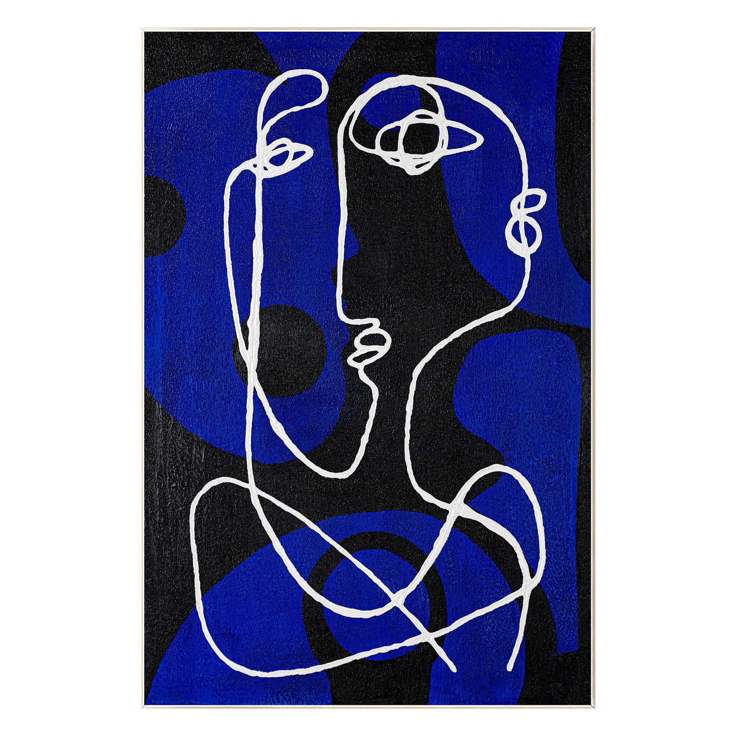 Minimalist Picasso Inspired Line Art, Blue Textured Abstract Canvas Painting, Ex #10