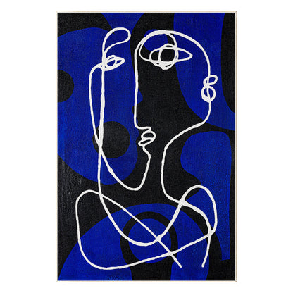 Minimalist Picasso Inspired Line Art, Blue Textured Abstract Canvas Painting, Ex #10