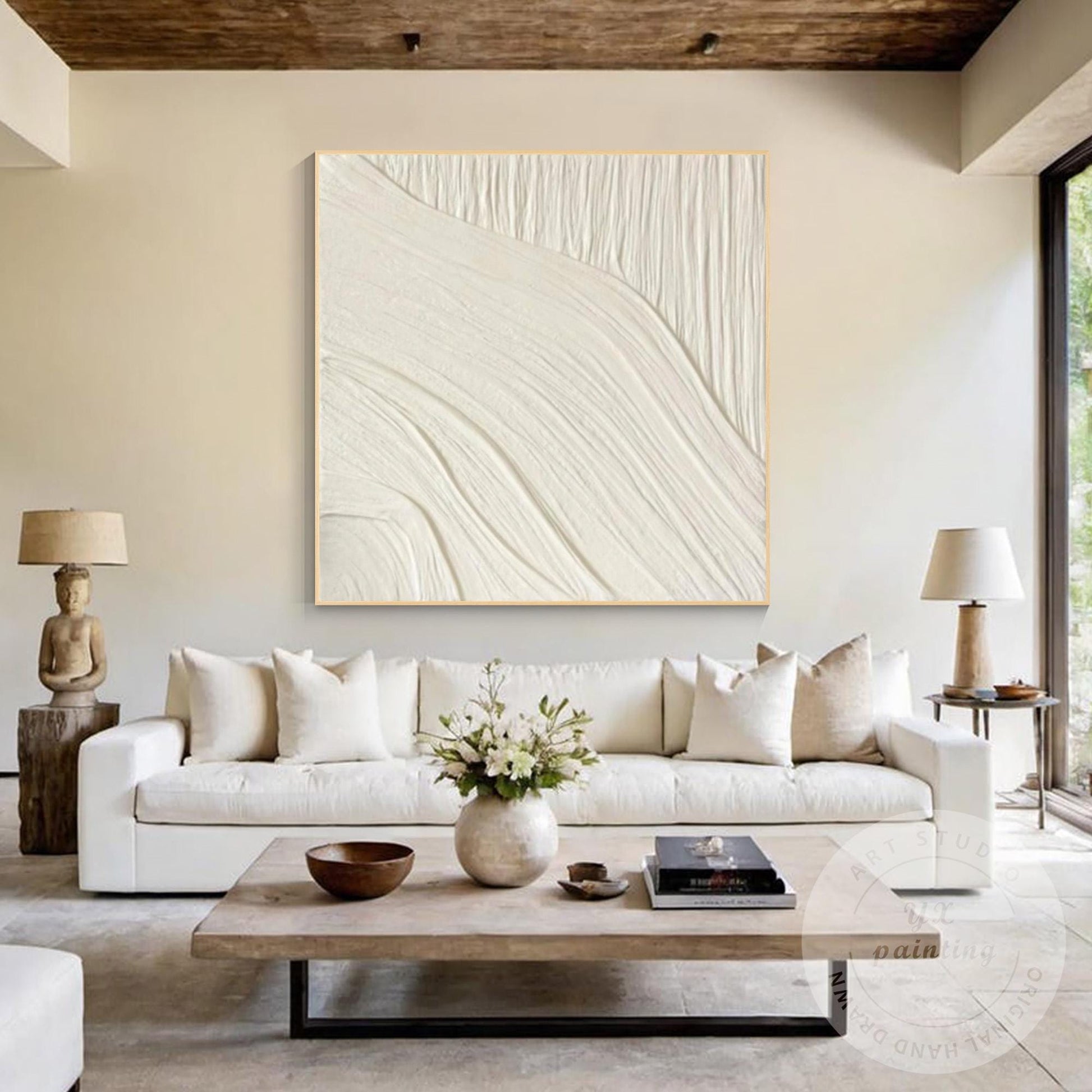 Minimalist White Textured Wall Art, Cream Abstract Plaster Painting, Neutral Mod #2
