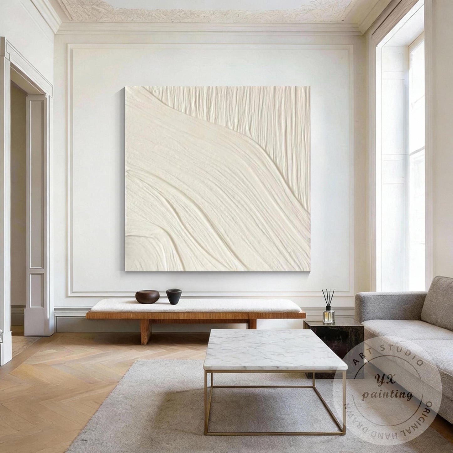Minimalist White Textured Wall Art, Cream Abstract Plaster Painting, Neutral Mod #3