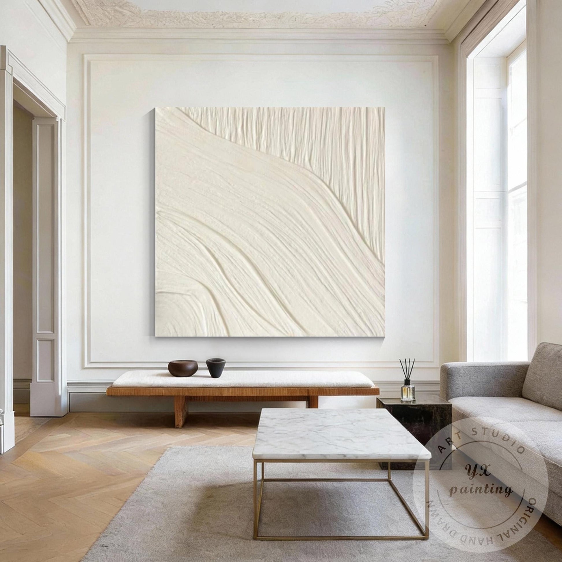 Minimalist White Textured Wall Art, Cream Abstract Plaster Painting, Neutral Mod #3
